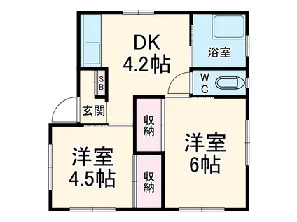 東武伊勢崎・大師線 大袋駅 徒歩46分 1階建 築56年(2DK)の間取り写真