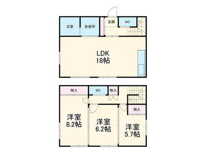 愛知環状鉄道 末野原駅 徒歩35分 1階建 築1年(3LDK)の間取り写真
