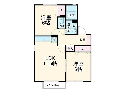 ロイヤルタウン蓬沢ABCD(2LDK/2階)の間取り写真
