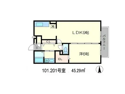 セゾンCOCON(1LDK/1階)の間取り写真