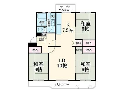 吹上団地8-2(3LDK/5階)の間取り写真