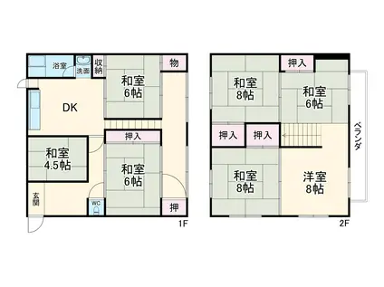 名鉄各務原線 新那加駅 徒歩125分 2階建 築47年(6DK)の間取り写真