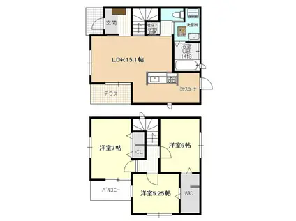 名古屋市鶴舞線 上小田井駅 徒歩16分 2階建 新築(3LDK)の間取り写真