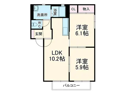 グリーン岡D(2LDK/2階)の間取り写真