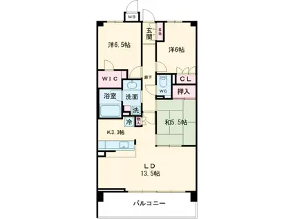 レーベンハイム光が丘公園(3LDK/6階)の間取り写真