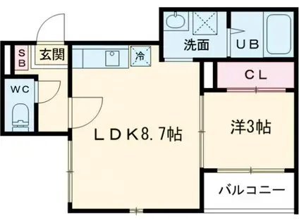 ハーモニーテラス花園伊町(1LDK/3階)の間取り写真