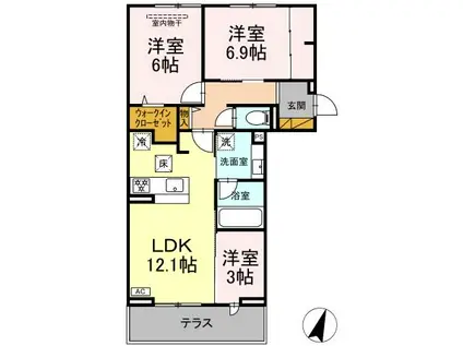 リシェスみのり台 B棟(3LDK/1階)の間取り写真