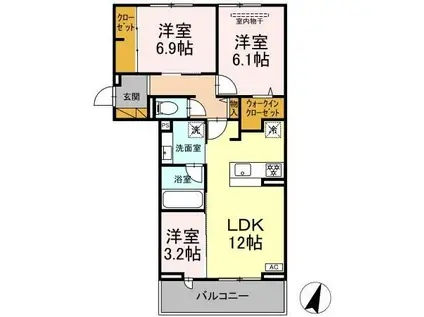 リシェスみのり台 B棟(3LDK/3階)の間取り写真