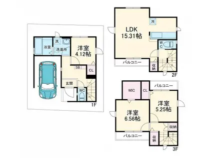 千代田・常磐緩行線 金町駅 バス乗車時間:9分 久兵衛バス停で下車 徒歩3分 3階建 築1年(3LDK)の間取り写真