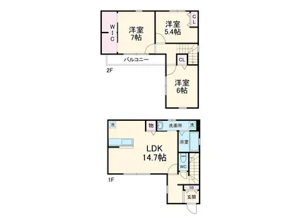 東海道本線 新居町駅 徒歩7分 2階建 築2年(3LDK)の間取り写真
