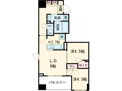 ASMACI MAISON両国Ⅱ(2LDK/9階)の間取り写真