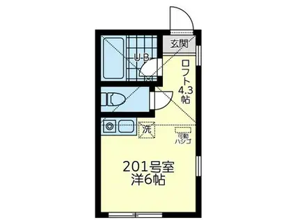 ユナイト市場キューピット(ワンルーム/2階)の間取り写真