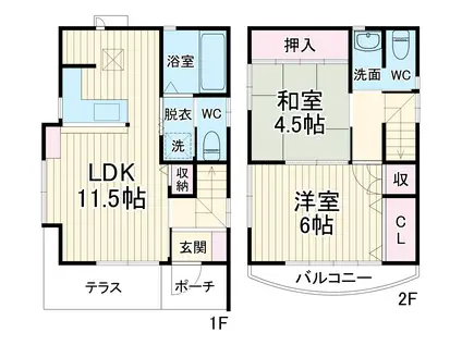 京浜東北・根岸線 蕨駅 徒歩36分 2階建 築28年(2LDK)の間取り写真