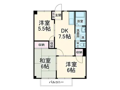 ヒルズ福王台(3DK/1階)の間取り写真