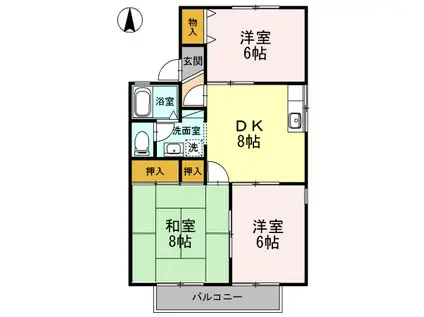 サンビレッジB(3DK/2階)の間取り写真