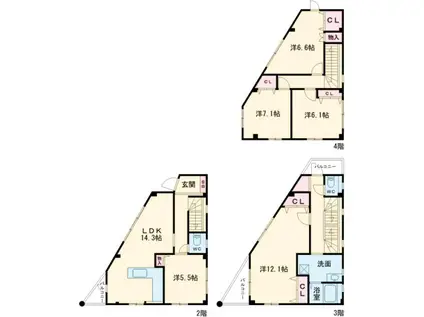 京王電鉄京王線 東府中駅 徒歩21分 4階建 築25年(5LDK)の間取り写真