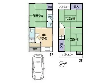 阪和線 北信太駅 徒歩11分 2階建 築53年(3DK)の間取り写真