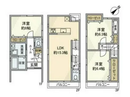 阪急電鉄嵐山線 上桂駅 徒歩10分 3階建 築9年(3LDK)の間取り写真