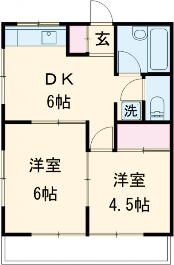 シャトー壱番館(2DK/2階)の間取り写真