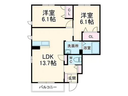 バトー エメロード(2LDK/1階)の間取り写真