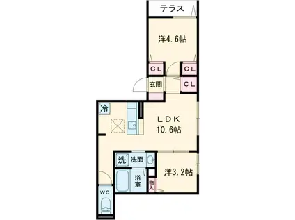 セレスティア柴又Ⅲ(2LDK/1階)の間取り写真