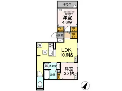 セレスティア柴又Ⅲ(2LDK/3階)の間取り写真