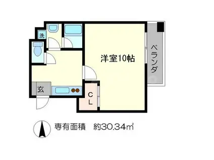 オルテンシア(1K/9階)の間取り写真