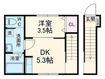 ベレガンス鷹之台(1DK/2階)の間取り写真