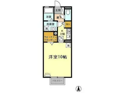 リビングタウンかじま台Ⅱ(1K/1階)の間取り写真