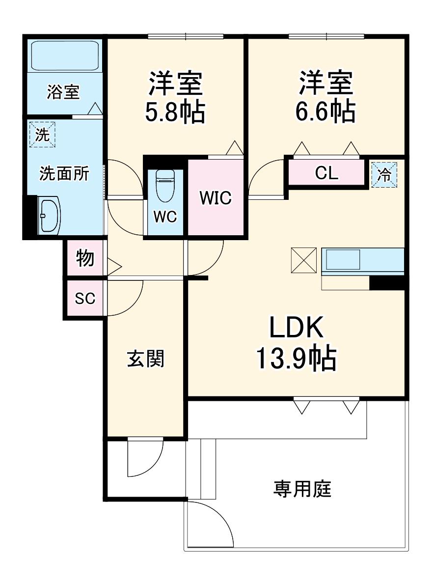 ベルネージュⅢ(2LDK/1階)の間取り写真