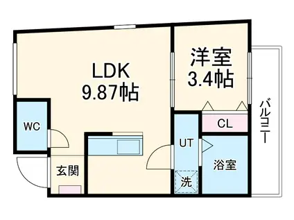 ティンガーラ須ヶ口 イースト(1LDK/3階)の間取り写真