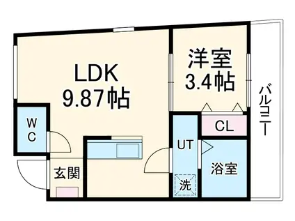ティンガーラ須ヶ口 イースト(1LDK/1階)の間取り写真