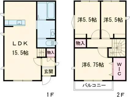 宇都宮芳賀ライト線 陽東3丁目駅 徒歩30分 2階建 築1年(3LDK)の間取り写真