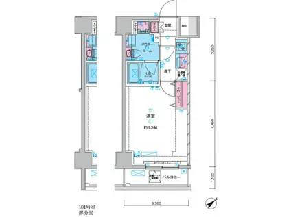 GENOVIA三ノ輪ⅢSKYGARDEN(1K/12階)の間取り写真