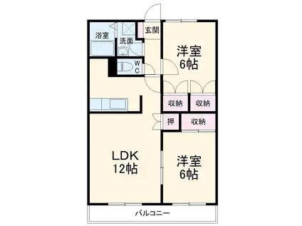 サニーサイド(2LDK/1階)の間取り写真