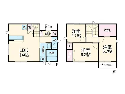 名古屋市鶴舞線 上小田井駅 徒歩17分 2階建 築1年(3LDK)の間取り写真