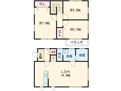 宇都宮芳賀ライト線 陽東3丁目駅 徒歩40分 2階建 築10年(3LDK)の間取り写真