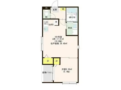 ソラーナ本陣(1LDK/1階)の間取り写真