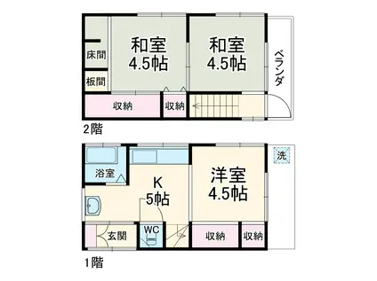 京浜東北・根岸線 蕨駅 徒歩28分 2階建 築44年(3K)の間取り写真