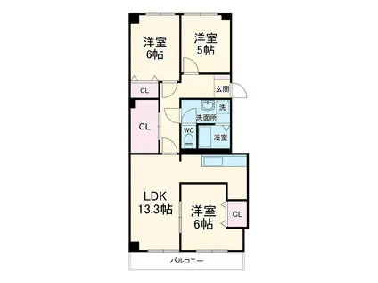 花見川ロイヤルマンションA(3SLDK/6階)の間取り写真