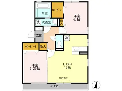 カーサ フェリーチェ Ⅱ(2LDK/3階)の間取り写真