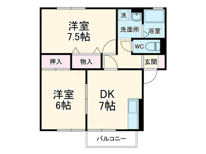 ボナールハイツB(2DK/1階)の間取り写真
