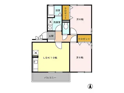 サンフルさがみ野A(2LDK/1階)の間取り写真