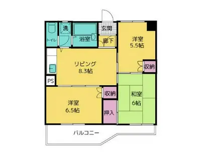 ピアチェーヴォレ(3DK/6階)の間取り写真