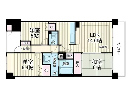 ジオ千里桃山台5番館(3LDK/5階)の間取り写真