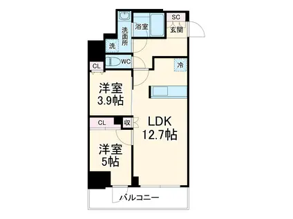 グランカーサ船堀Ⅱ(2LDK/14階)の間取り写真
