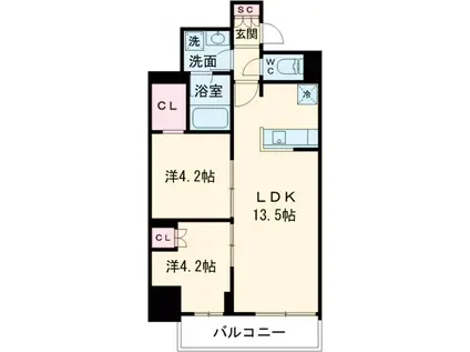 グランカーサ船堀Ⅰ(2LDK/3階)の間取り写真