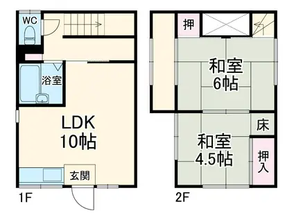 千代田・常磐緩行線 北松戸駅 徒歩10分 2階建 築58年(2LDK)の間取り写真