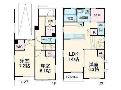 武蔵野線 北朝霞駅 徒歩16分 2階建 築1年(3LDK)の間取り写真