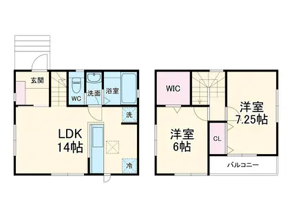 東武鉄道東上線 川越市駅 徒歩16分 2階建 築1年(2LDK)の間取り写真